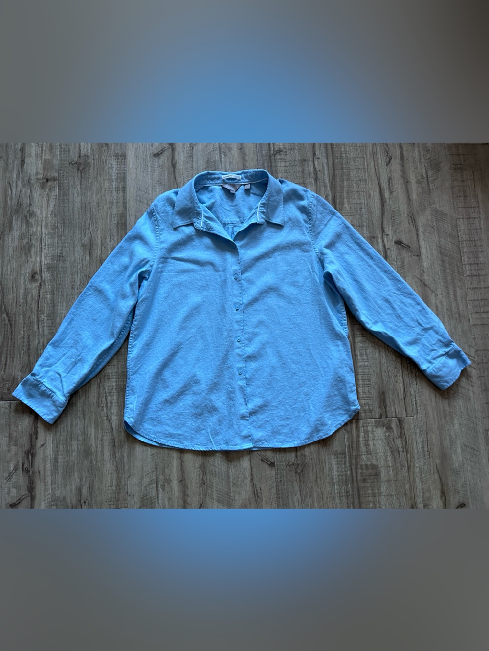 Linen blend Light Blue Button-down long sleeve Shirt minimalist neutral summer - Picture 3 of 10